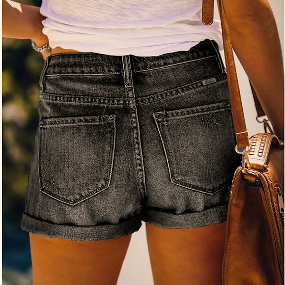 Old Navy Pants - Old Navy Distressed Boyfriend Jean Shorts, Black, Mid Rise, Cuffed, Size 4